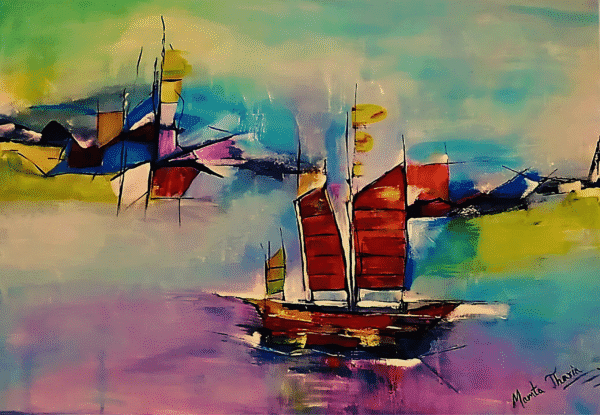 Whispers of the Horizon original acrylic painting modern abstract seascape wall art