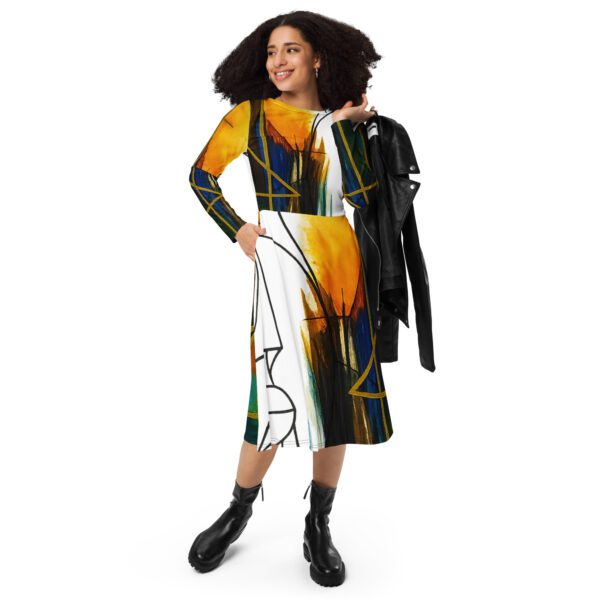 All-over print long sleeve midi dress