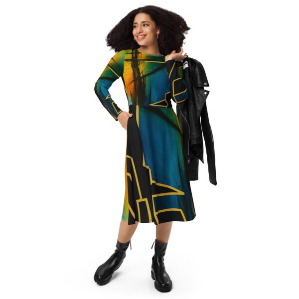 All-over print long sleeve midi dress