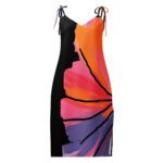 Premium artistic tie strap midi bodycon dress for women with designer print