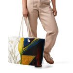 Golden face abstract weekender bag with floral burst line art design