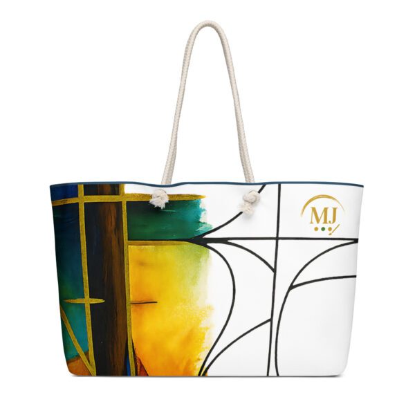 Oversized Weekender Bag – Golden Edge Abstract Face Design | Modern Geometry Meets Expressive Line Art