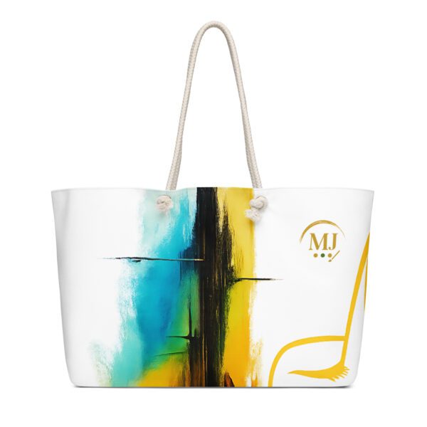 Oversized Weekender Bag – Tranquil Soul Abstract Face Art | Minimal Serenity in Blue & Yellow