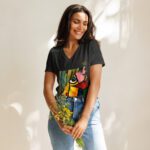 Women’s relaxed V-neck casual t-shirt stylish artistic cotton tee breathable everyday wear