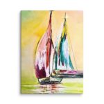 Abstract sailboat canvas wall art for living room – pastel nautical coastal print