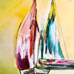 Abstract sailboat canvas wall art print Boats at Dawn nautical coastal home decor