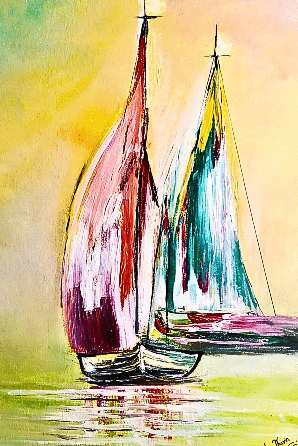 Abstract sailboat canvas wall art print Boats at Dawn nautical coastal home decor