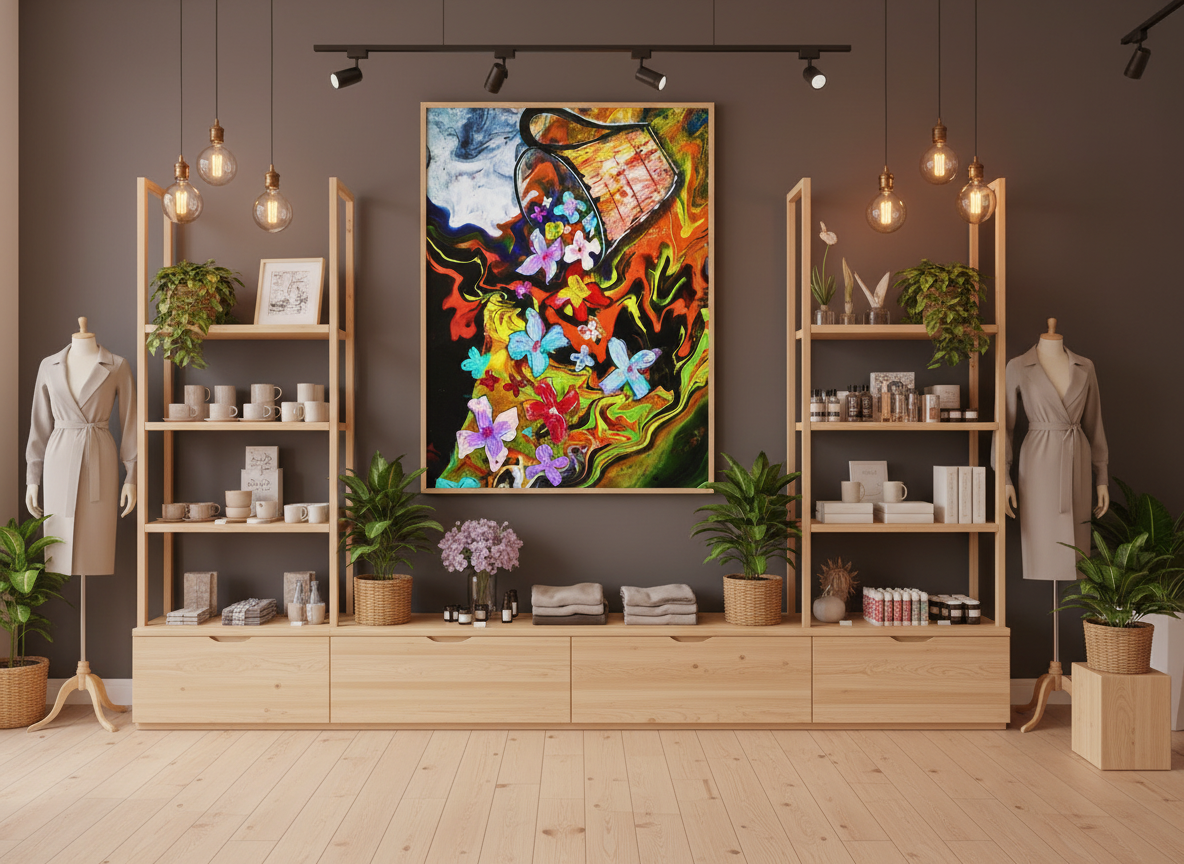 biophilic art abstract nature painting living room