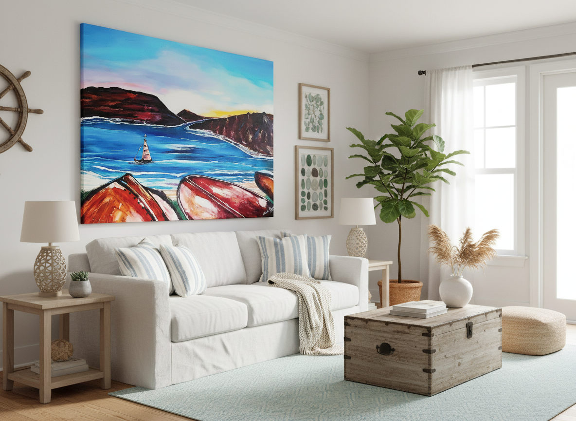Oversized coastal abstract wall art for luxury villa