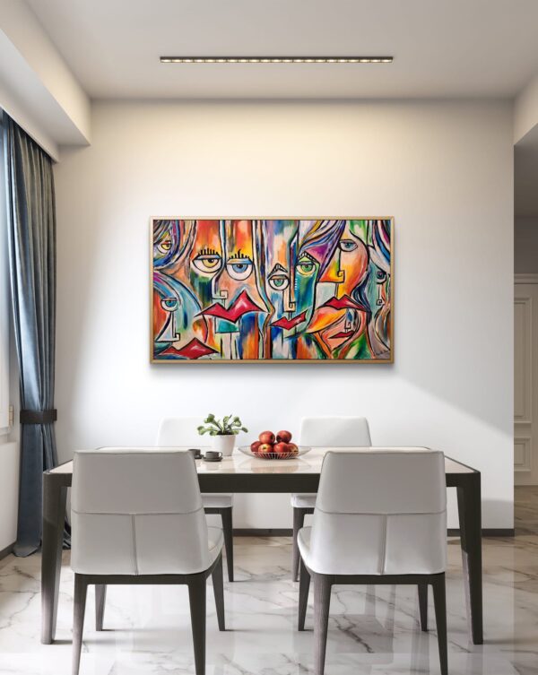 Contemporary figurative portrait painting Echoes of Identity displayed in a modern private gallery.
