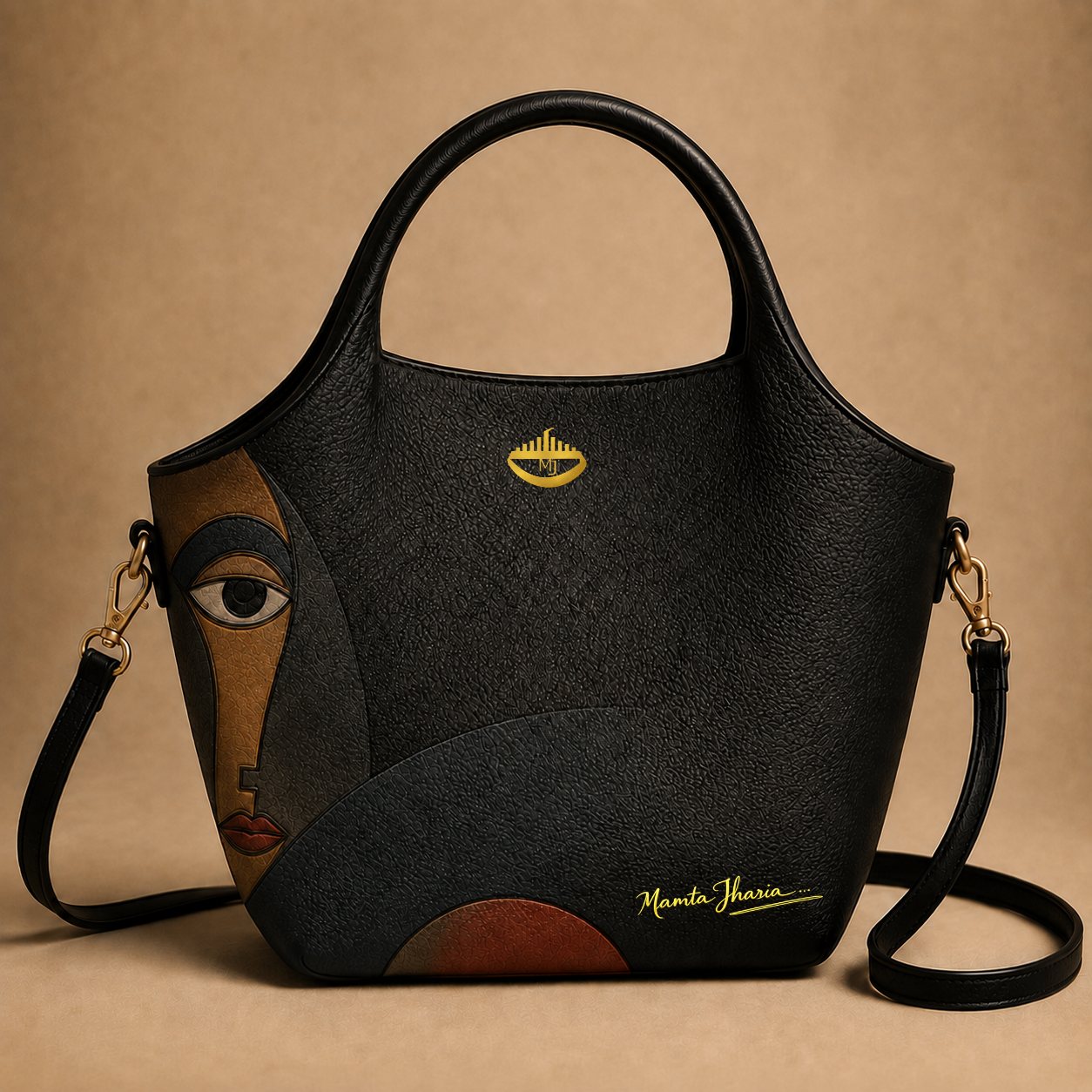 Original art inspired leather handbag designed as wearable luxury fashion