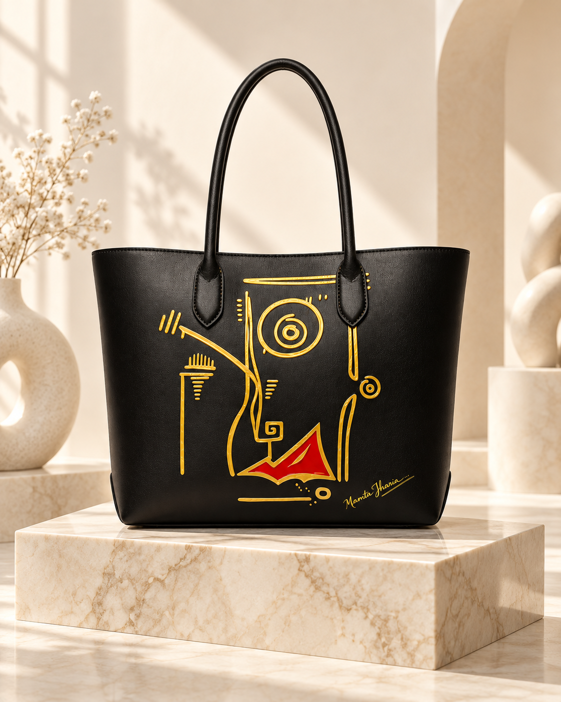Limited edition wearable art handbag with sophisticated negative space and modern design